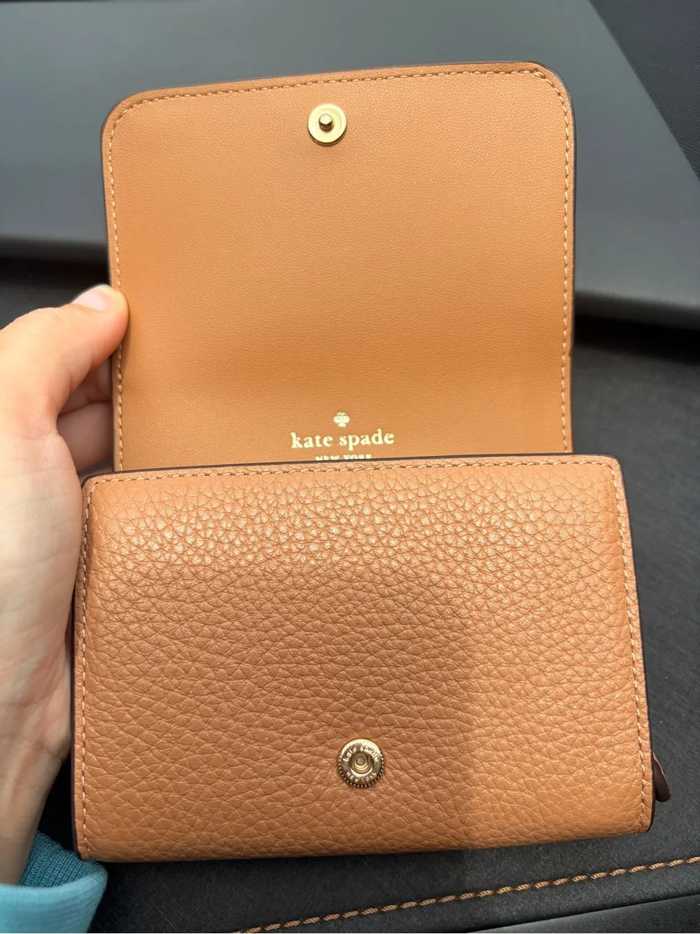 kate spade Peach Pebbled Leather Continental Wallet with Spade Emblem